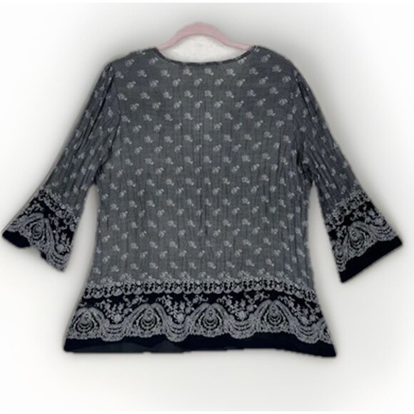 Sheer Gray Black Peasant Blouse Women’s SZ LG Ruffles Petit Floral Boho Hippie - Picture 3 of 11